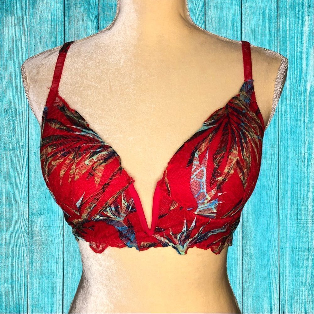 Pink brand red floral design bra w/ push up